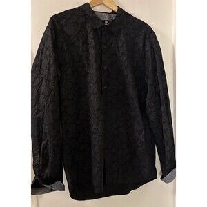 MBX Premium Goods Shirt Mens XL Casual Pocket Button Up Black Floral Long Sleeve